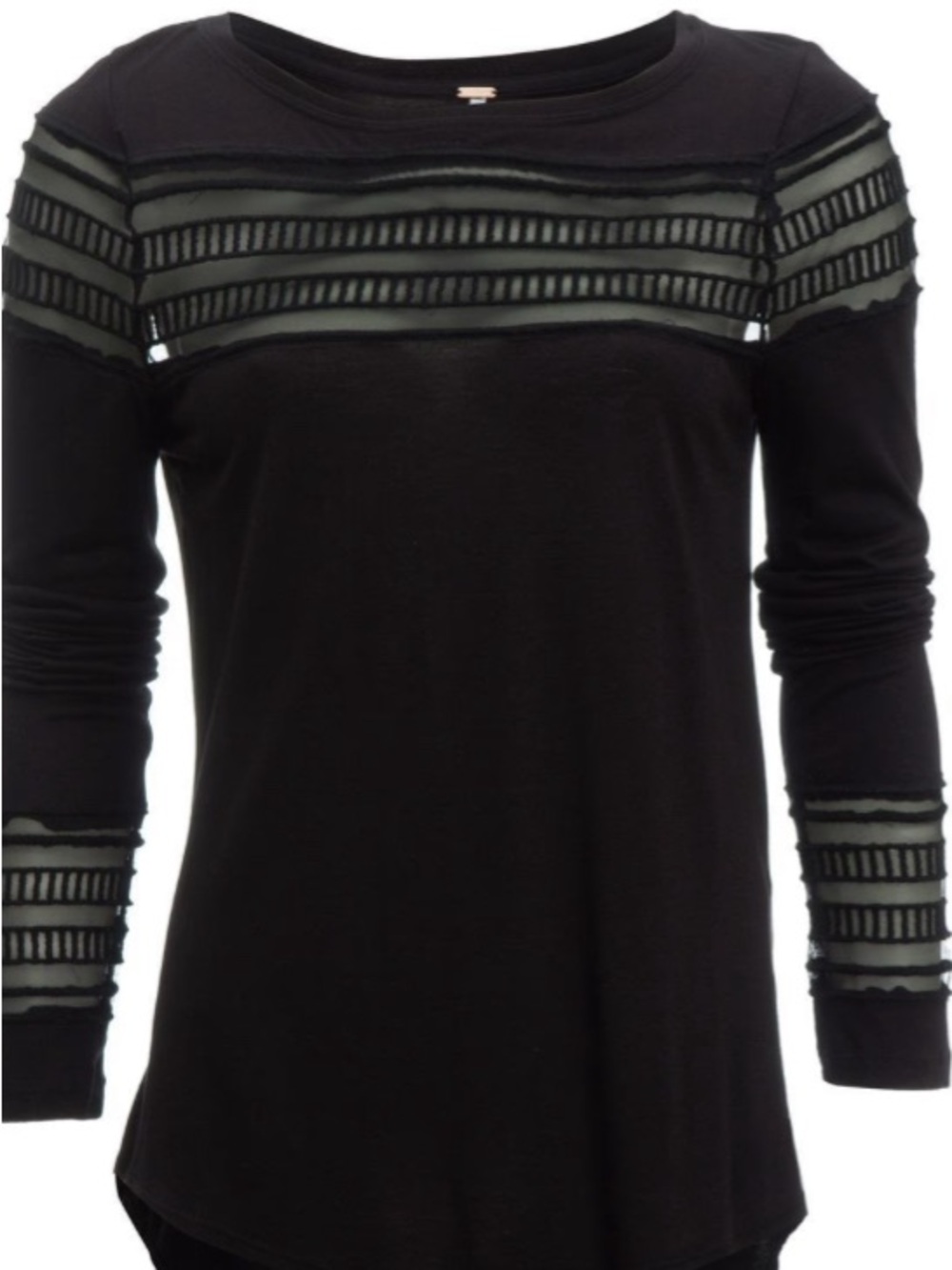 Free People Black Sheer Stripe Panel Long Sleeve Top #11
